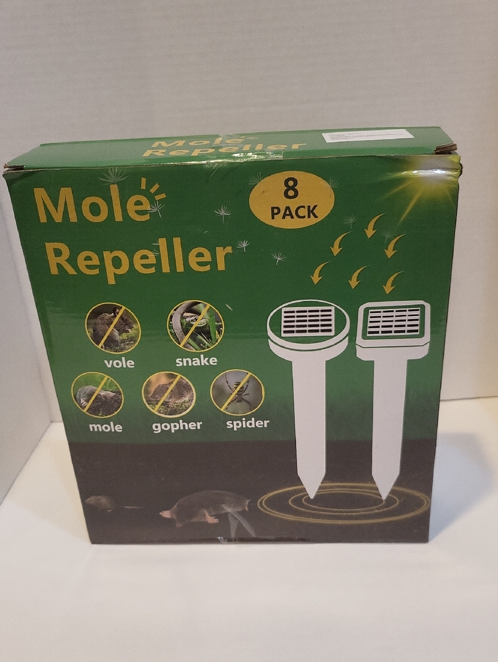 New 8-Pack Solar Powered Mole & Gopher Repeller Stakes Yard Pest Control
